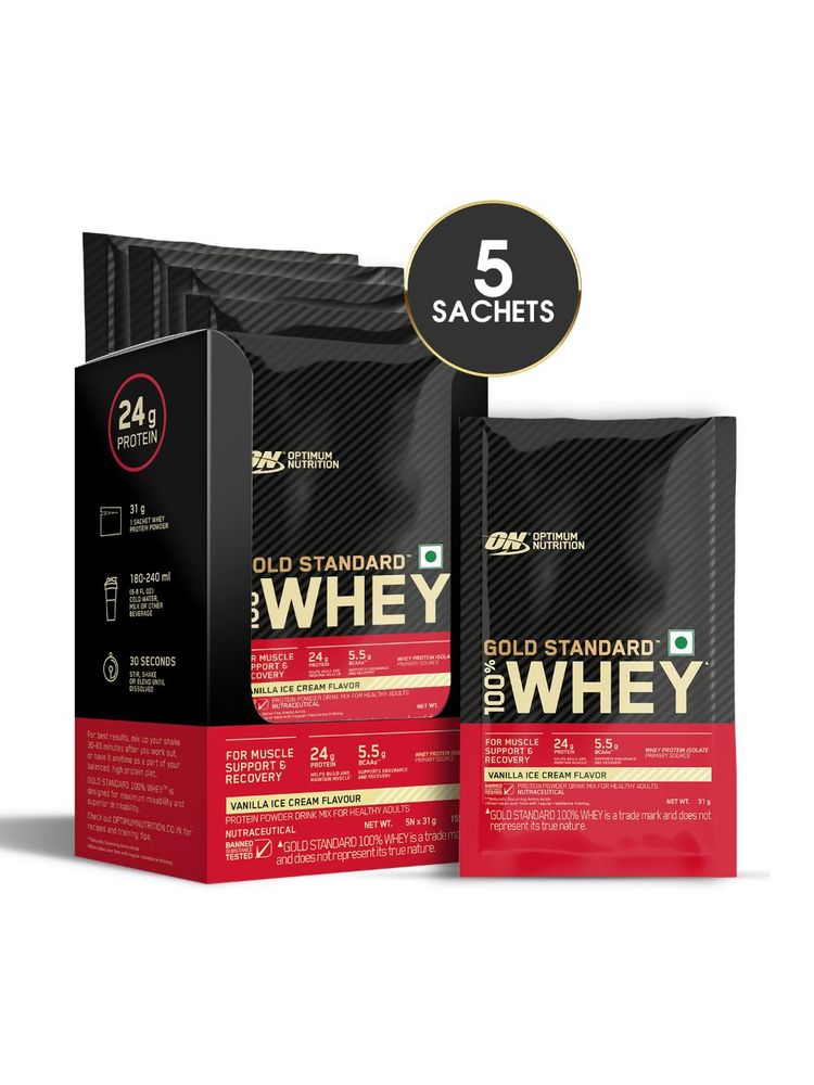 Optimum Nutrition Gold Standard 100% Whey - Vanilla Ice Cream - Pack Of 5 with Single Serve Sachets-picture-11