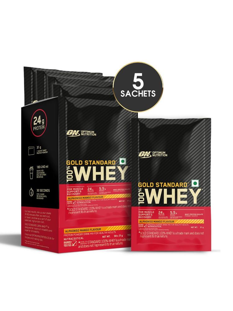 Optimum Nutrition Gold Standard 100% Whey - Alphonso Mango - Pack Of 5 with Single Serve Sachets-picture-13