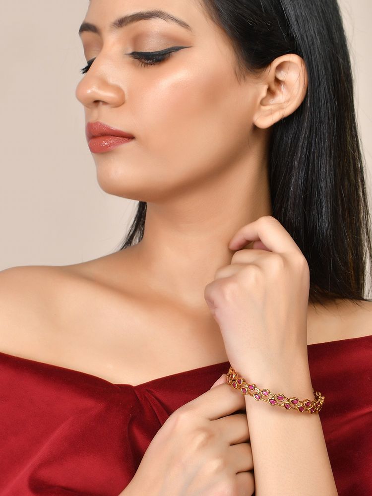 Voylla Sparkling Elegance Red Stone Bangle-image-44