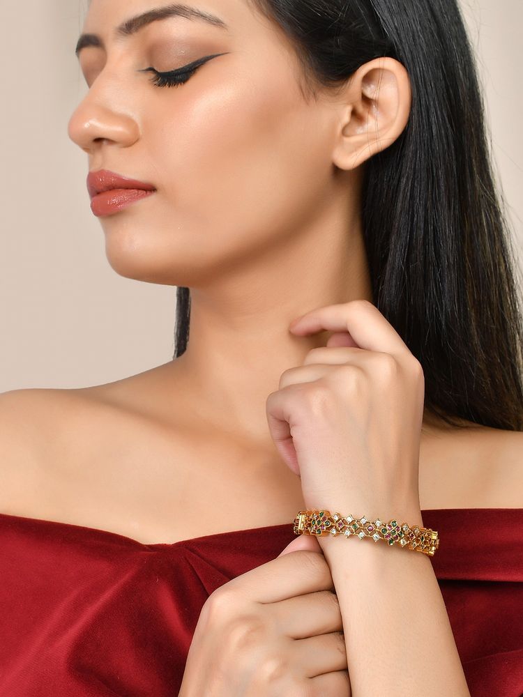Voylla Sparkling Elegance Green-Red Studded Bangle-image-47