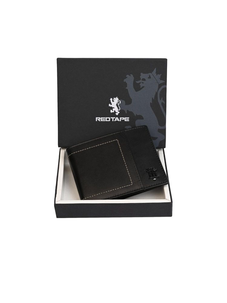 Red Tape Black Solid Bi-Fold Leather Rfid Secured Wallet-picture-14