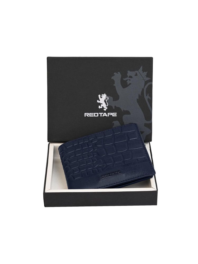 Red Tape Navy Blue Textured Bi-Fold Leather Rfid Secured Wallet-picture-45
