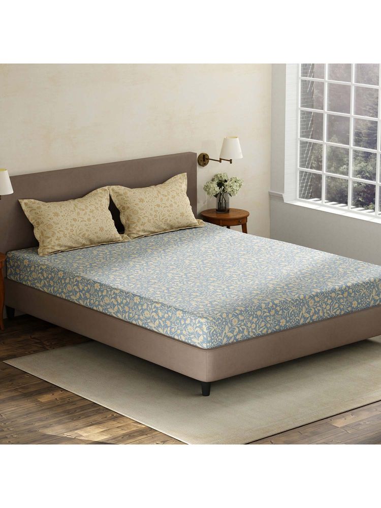 Layers Blue Floral Cotton Bedsheet with Pillow Covers (King)-image-4