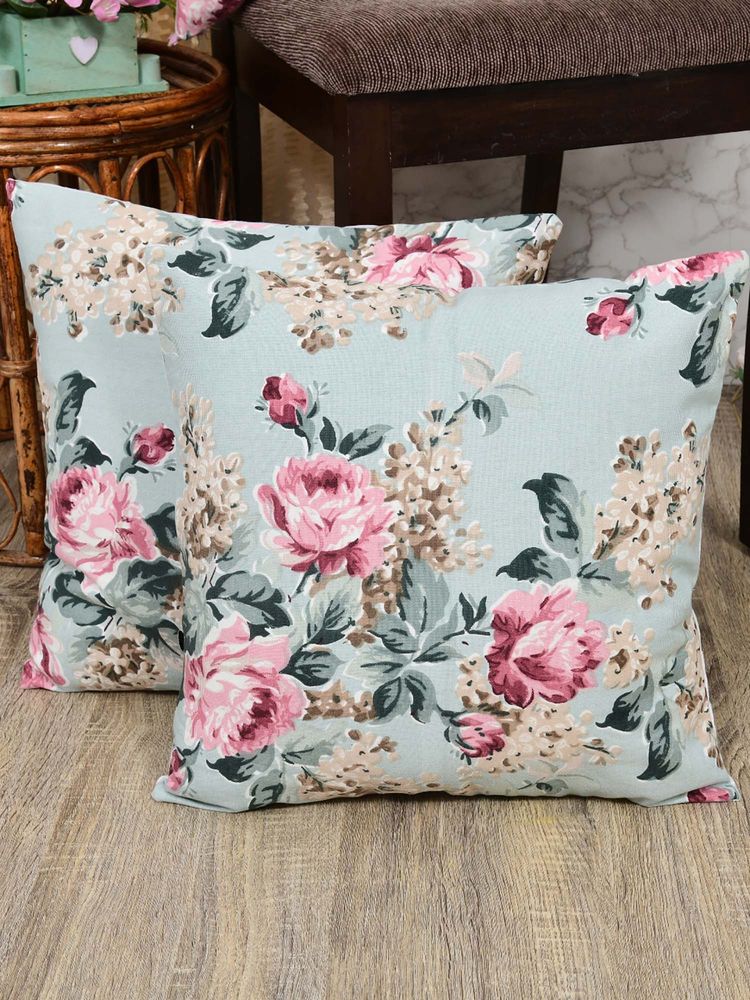 The Home Story Green Floral Cotton Cushion Cover-picture-12