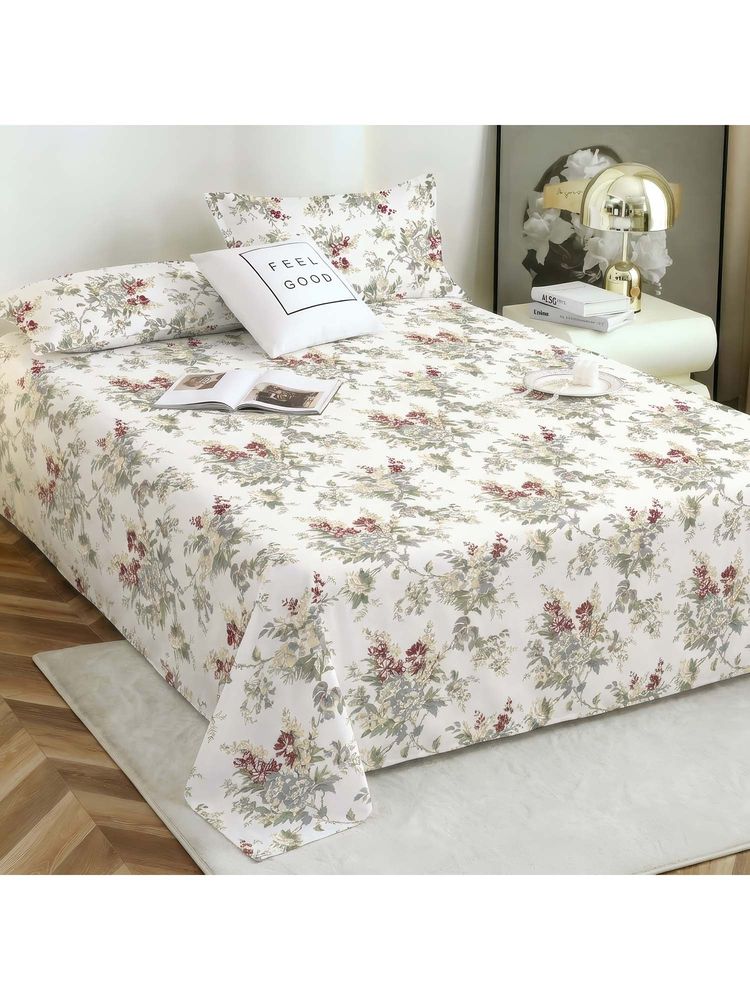 Story@Home White Floral Cotton Bedsheet with Pillow Covers (Double)-picture-11