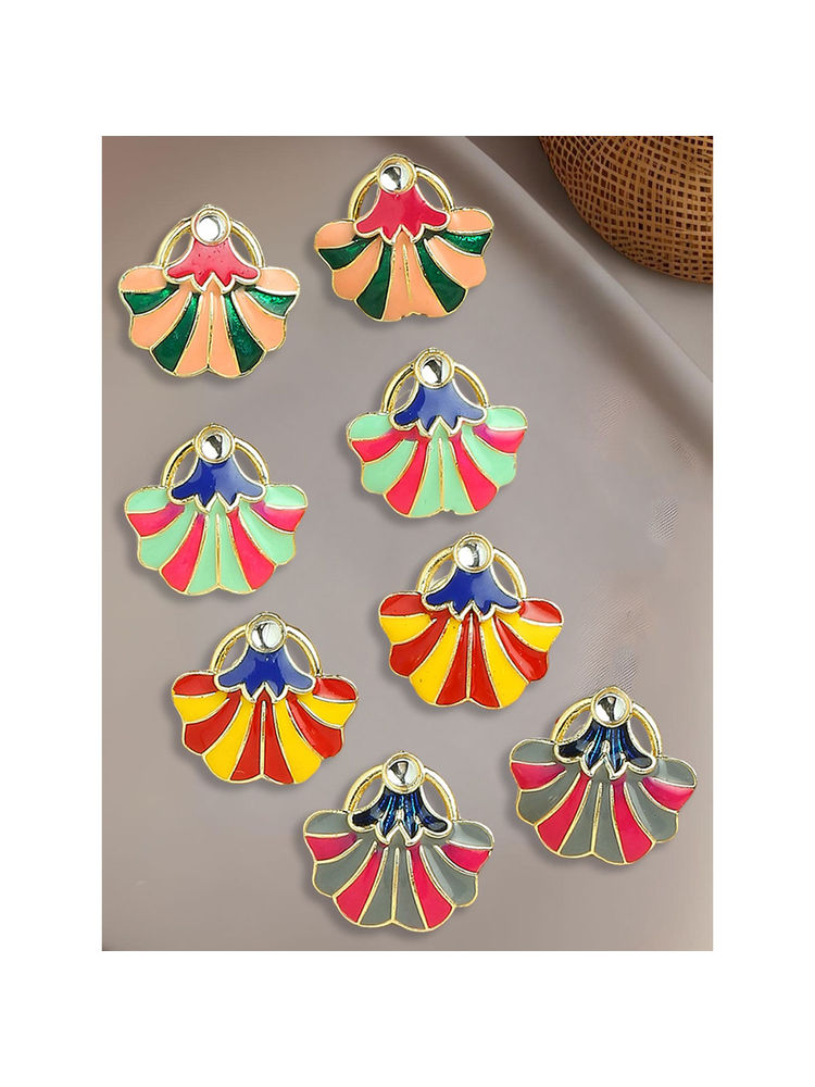 OOMPH Multi-Colour Minakari Enamel Floral Drop Earrings-image-10