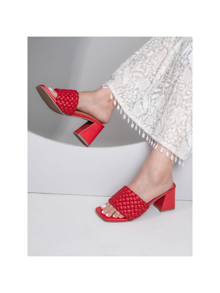 Briskers Red Block Open Toe Sandal Heels-image-0