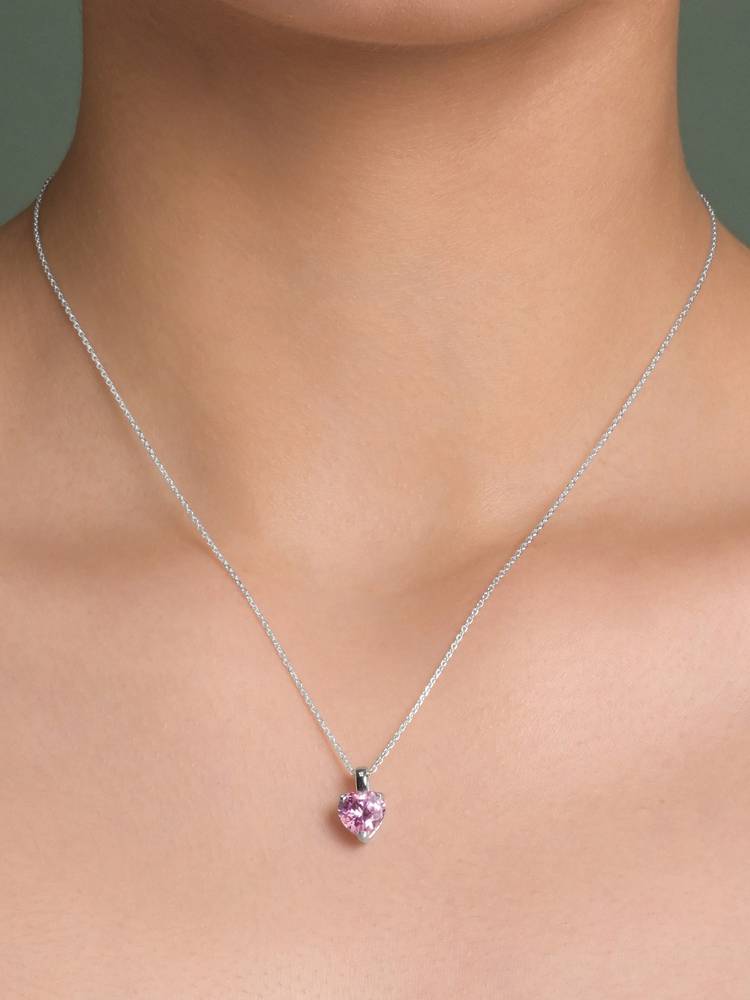 CLARA 925 Sterling Silver Pink Solitaire Heart Necklace-picture-14