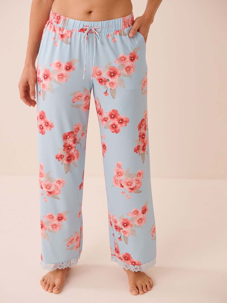 La Vie En Rose Spring Blossom Print Lace Trim Pajama Pants-image-41