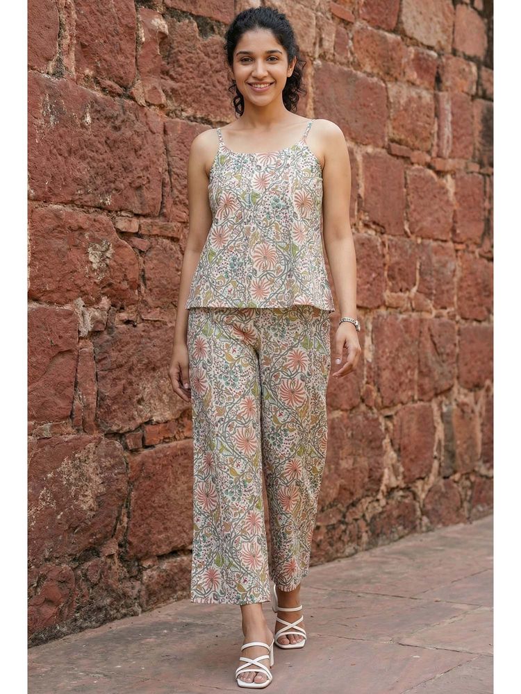SAY Multi-Color Round Neck Floral Print Print Pure Cotton Night Suit for Women-image-5