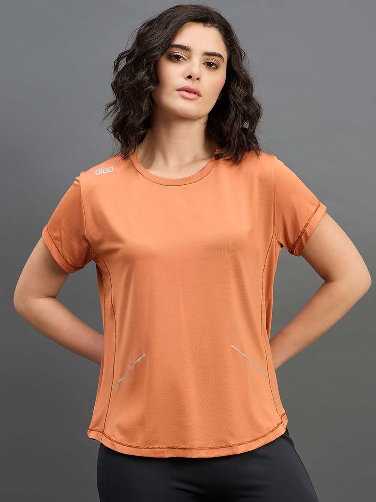 Dida Orange Women's Round Neck Poly Spandex T-Shirt-image-9