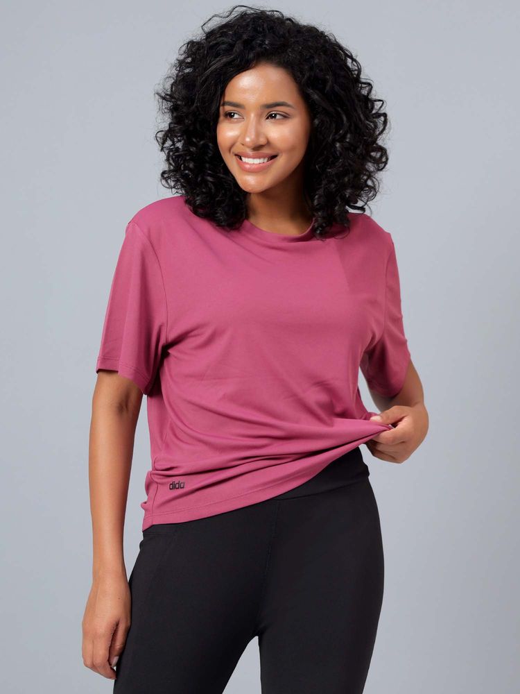 Dida Pink Women's Round Neck Solid Poly Fine T-Shirt-picture-27