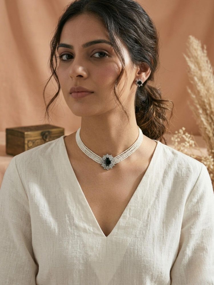 Kraft Smiths Black and White Pearl Choker Necklace-picture-15