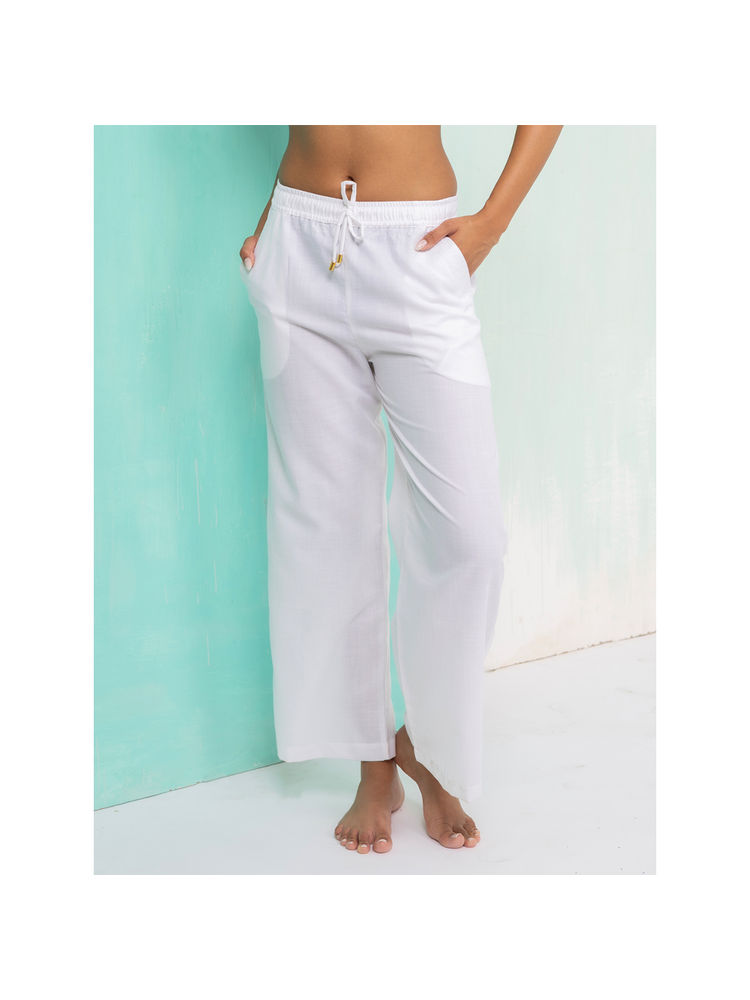 aoba Erotissch Women White Solid Linen Beachwear Pant-picture-17