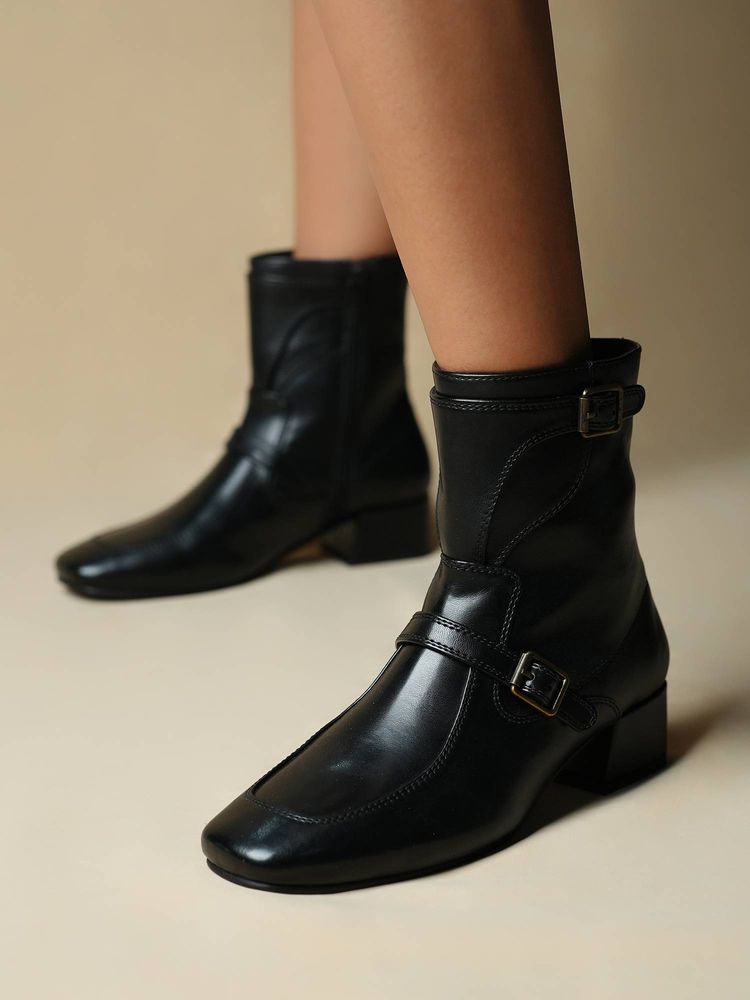 Theater Women Black Block Heels Casual Boots-picture-20