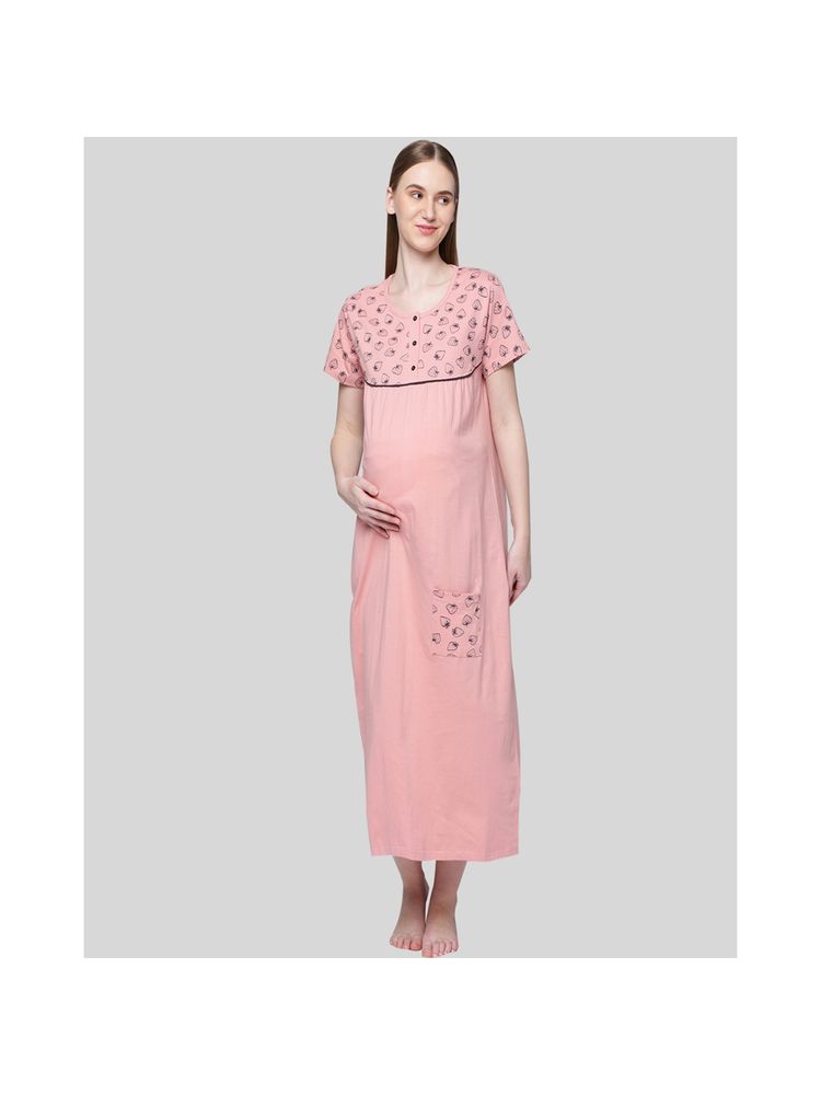 Kryptic Women Rose Pure Cotton Printed Maternity Night Dress-image-3