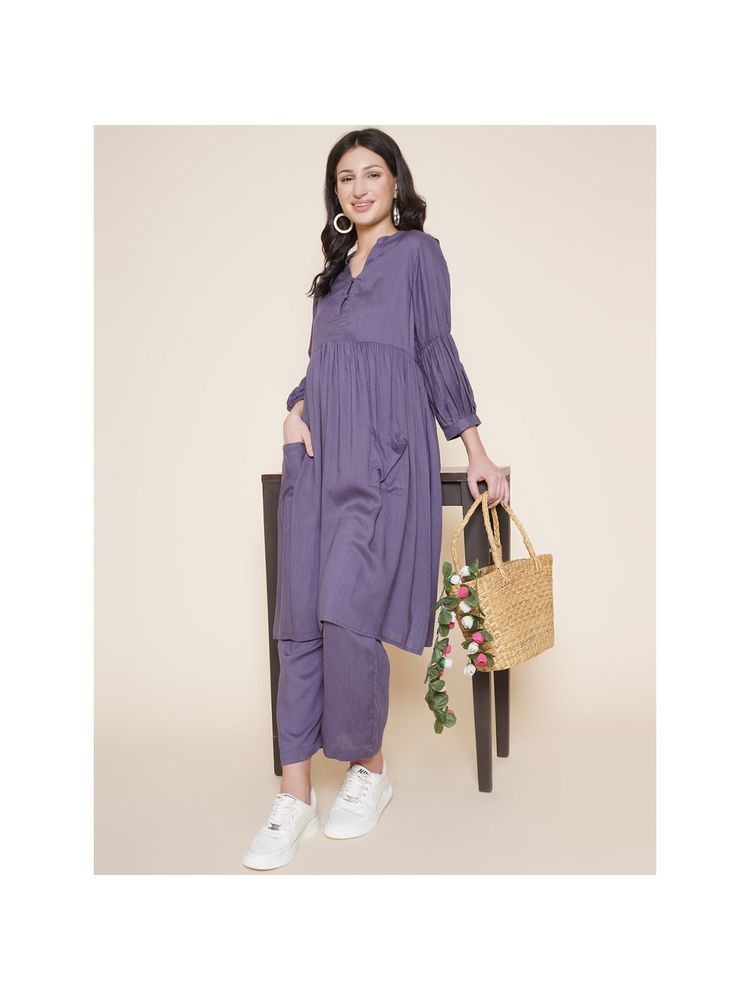 Mine4Nine Grey Solid Rayon Maternity Kurta with Pant (Set of 2)-picture-16