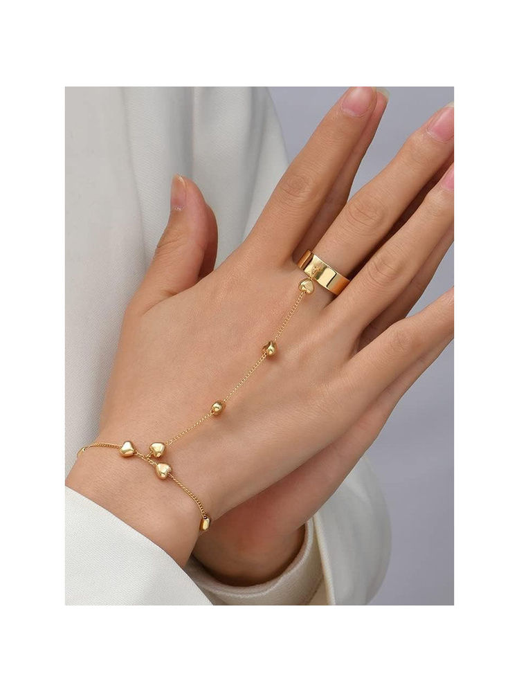 OOMPH Gold Tone Delicate Bracelet with Ring-picture-20