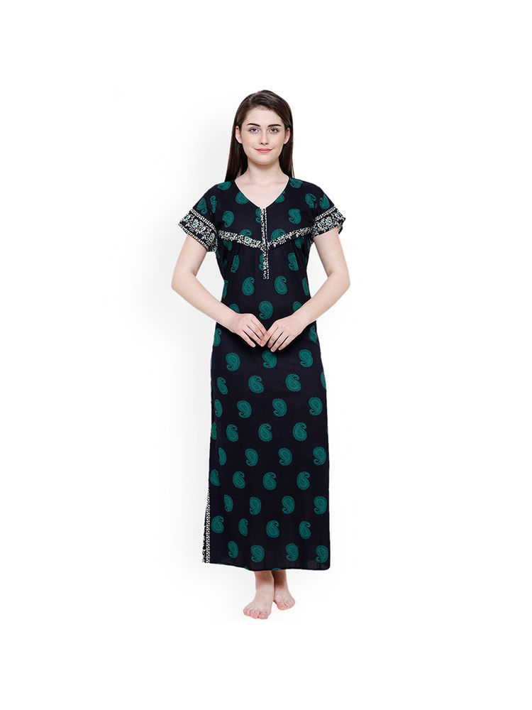 Secret Wish Women's Cotton Black Printed Maternity Nighty (Free Size)-picture-13