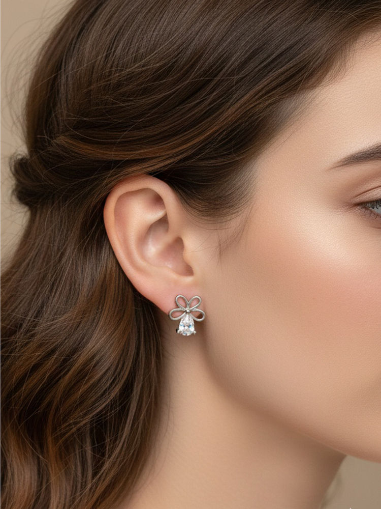 925 SILLER Pure Silver White Stud Earrings-picture-41
