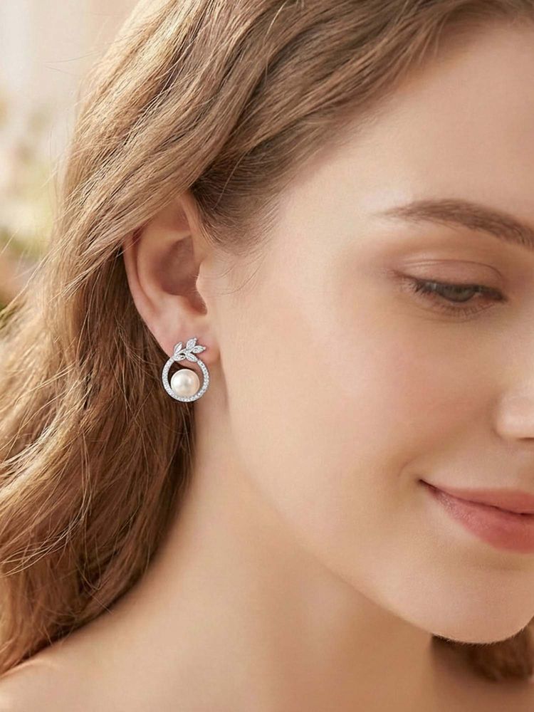 925 SILLER Pure Silver White Stud Earrings-picture-20