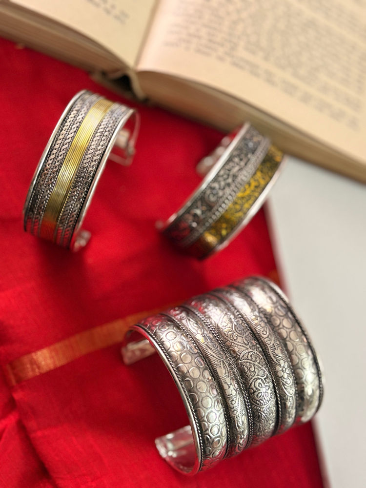 niska gold and silver ahana stacked cuffs (pack of 3)