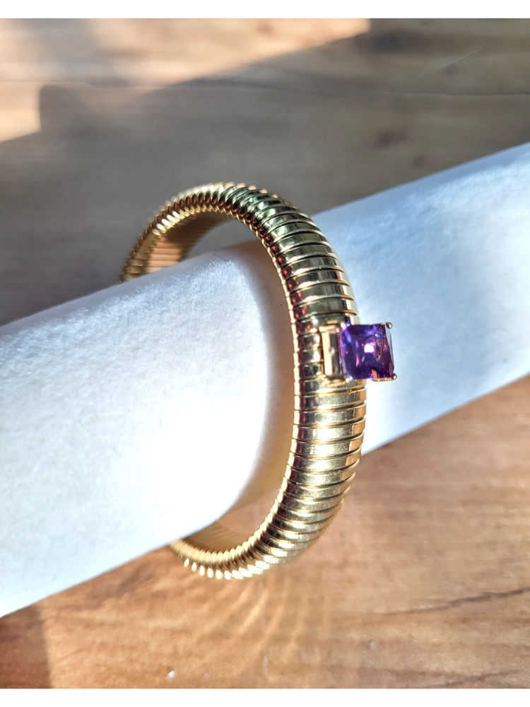AMOSSH 18K Gold Plated Anti Tarnish Purple Zircon Studded Bangle-image-22