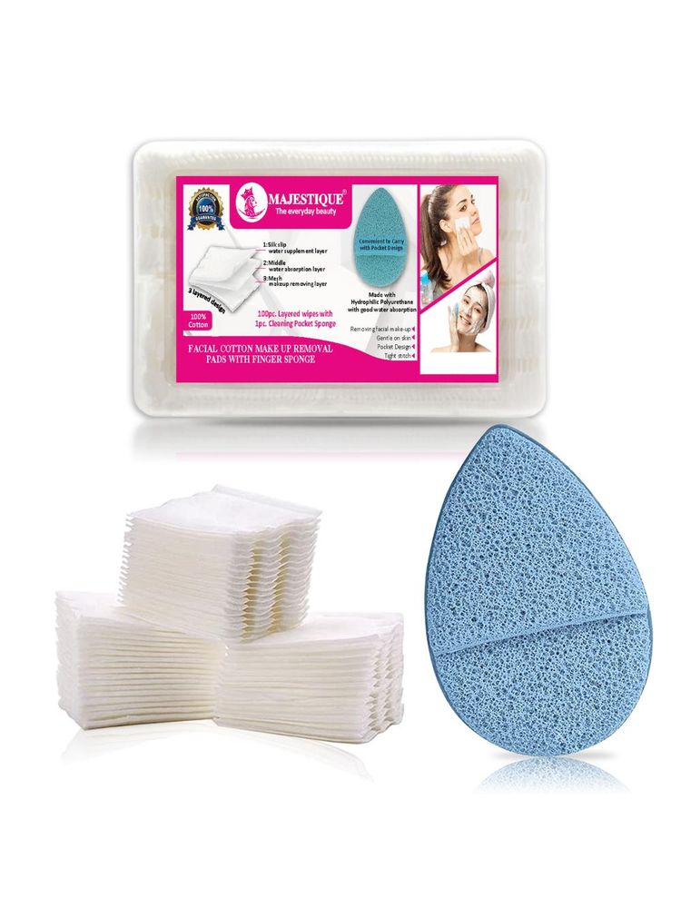 Majestique Cotton Face Pads with Reusable Sponge for Daily Makeup Removal - Color May Vary-picture-20