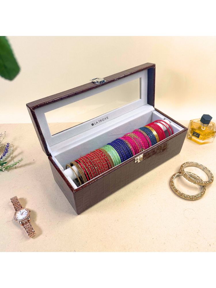La Trove Premium Single Rod Bangle Organizer Box Brown