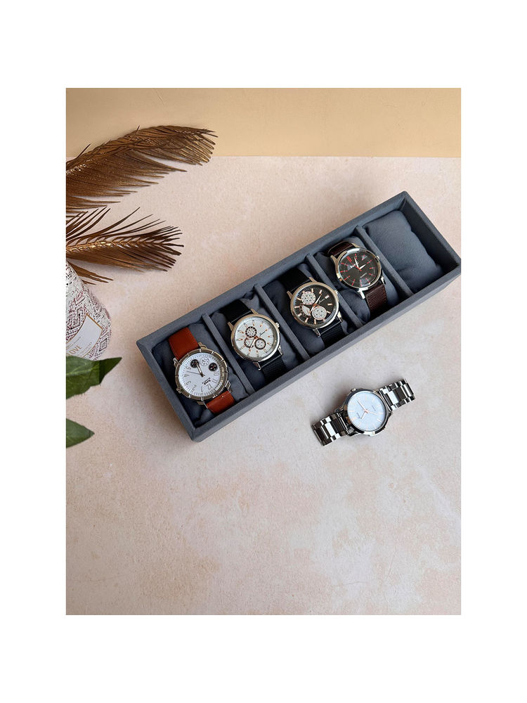 La Trove Grey Velvet 5 Slots Watch & Bracelets Storage Organizer Display Tray-picture-16