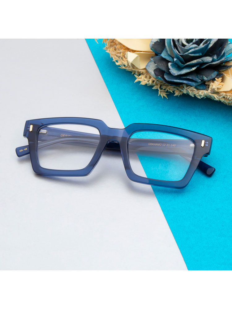 TED SMITH Unisex Acetate Square Blue Eyeglass Frame (52)-picture-27