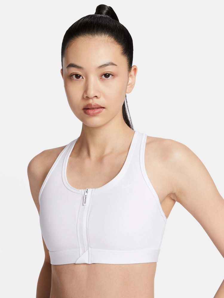 Nike Swoosh Front Zip Women White Medium-Support Padded Sports Bra-picture-19