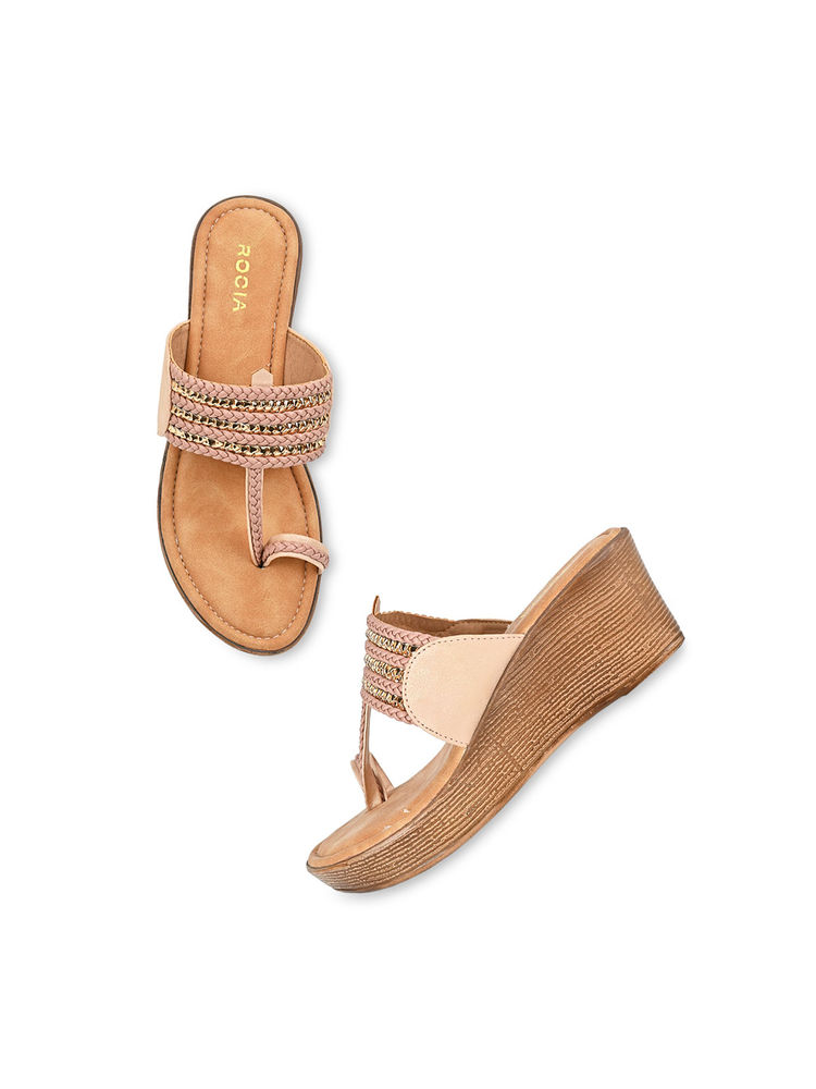 ROCIA Regal Pink Women Kolhapuri Wedges-image-49