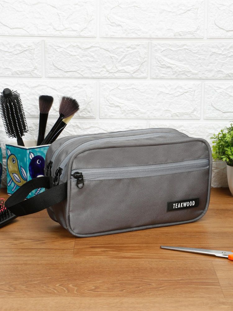 Teakwood Grey Compact Dual-Zip Travel Toiletry Bag-image-3