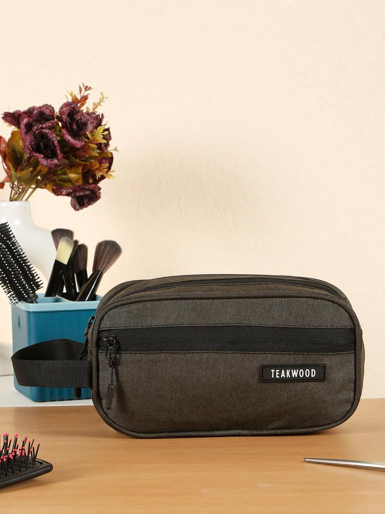 Teakwood Khadi Dark Grey Compact Dual-Zip Travel Toiletry Bag-image-39