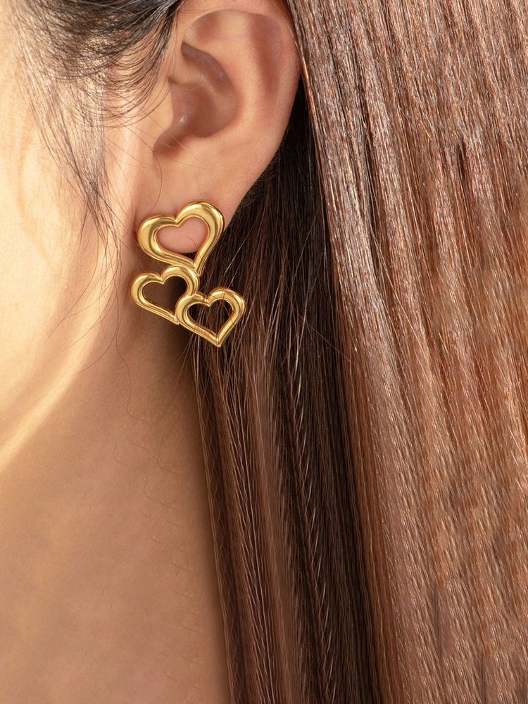 Jewels Galaxy Gold Plated Stainless Steel Anti Tarnish Heart Themed Drop Earrings-picture-39