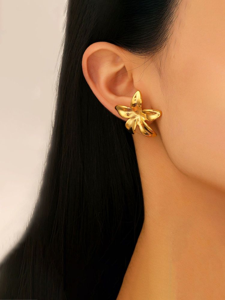 Jewels Galaxy Gold Plated Stainless Steel Anti Tarnish Floral Themed Stud Earrings-picture-29