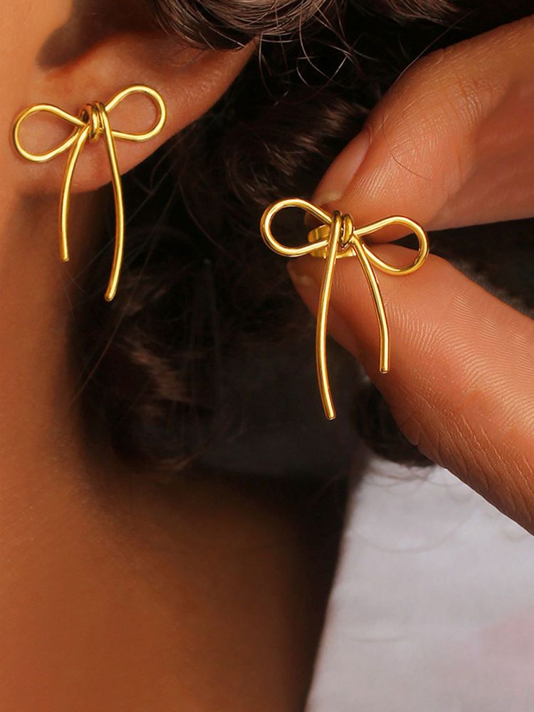 Jewels Galaxy Gold Plated Stainless Steel Anti Tarnish Bow Themed Drop Earrings-picture-32
