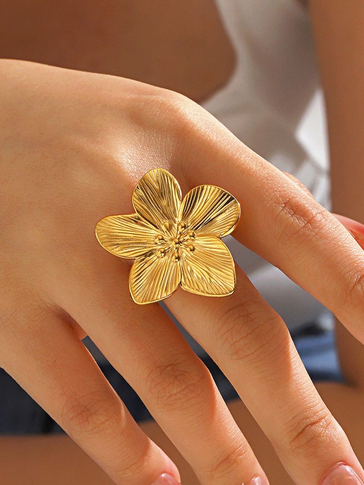 Jewels Galaxy Gold Plated Anti Tarnish Stainless Steel Floral Themed Ring-picture-18