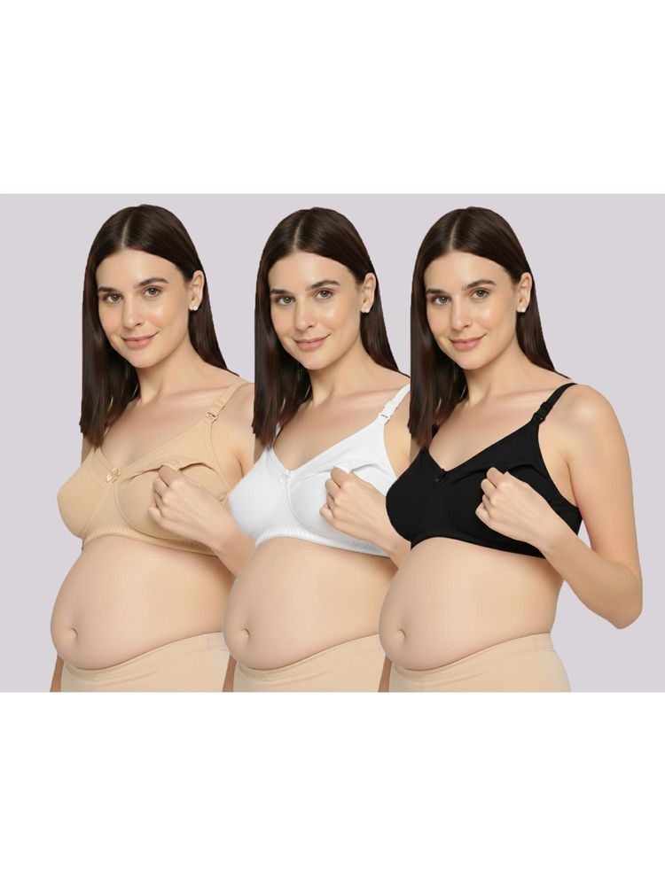 Evamomies Women Multi-Color Non Wired and Non Padded Maternity Bras (Pack Of 3)-image-11