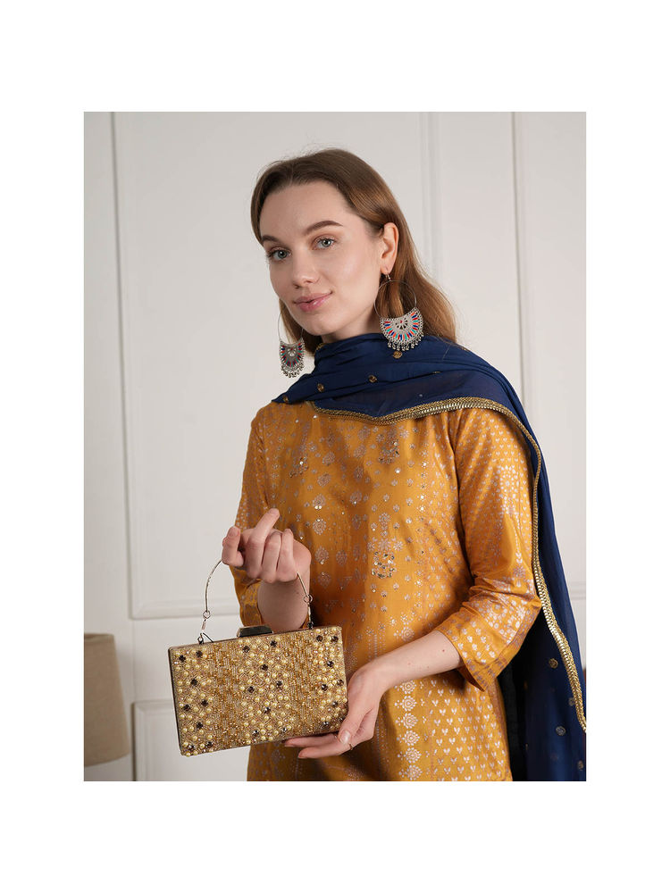 MOZAFIA Gold Embellished Handbag Clutch for Women