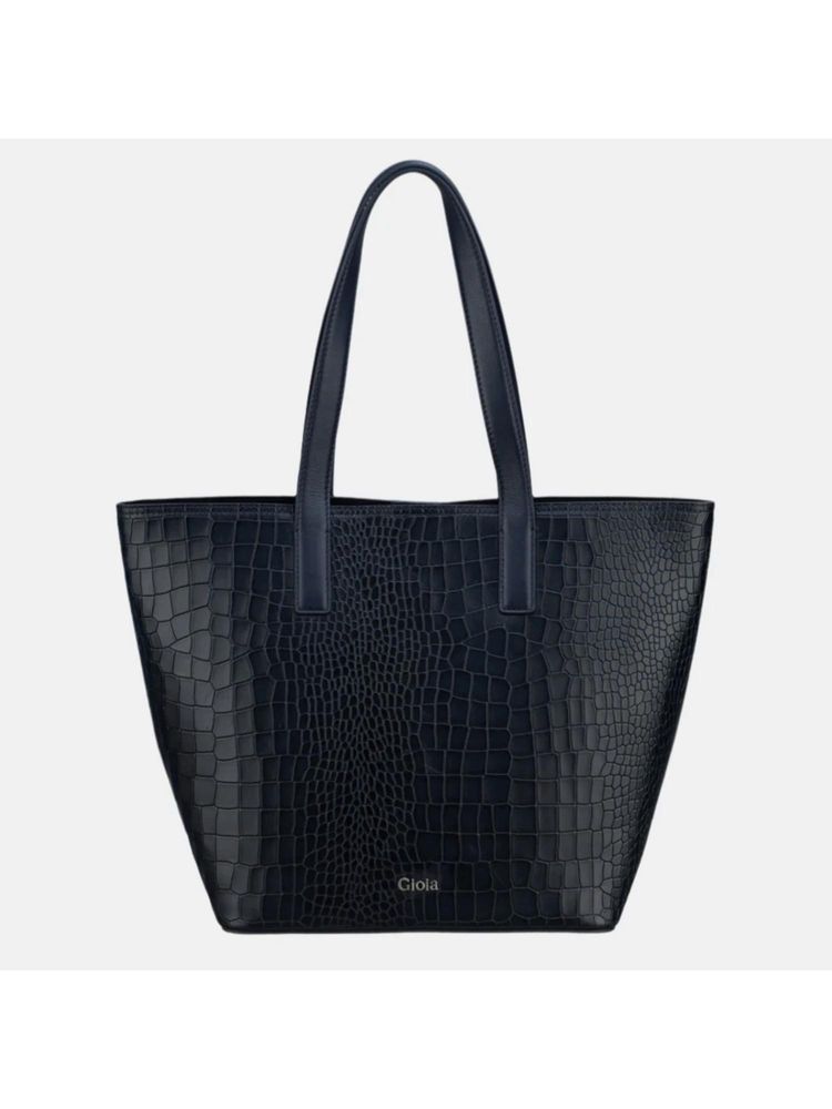 Gioia Navy Blue Renata Large Croc Classic Leather Tote Bag-image-34