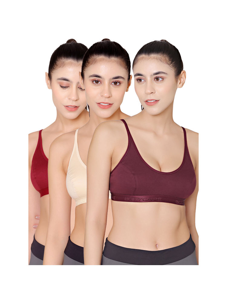 Bodycare Sports Bra In Maroon-Peach-Wine Color (Pack of 3)-image-30