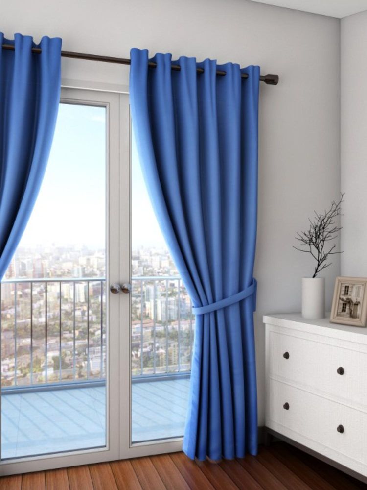Swayam Blackout Eyelet Door Curtain - Solid Royal Blue (7 feet)-image-33