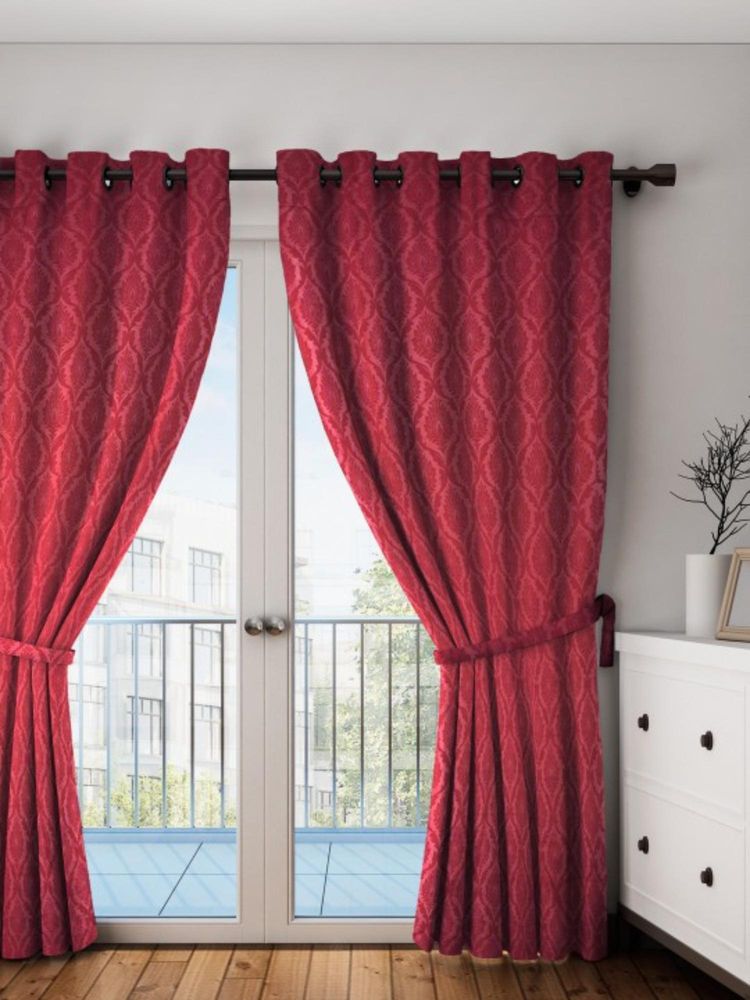 Swayam Blackout Eyelet Door Curtain - Textured Pattern In Wine Red (7 feet)-image-11