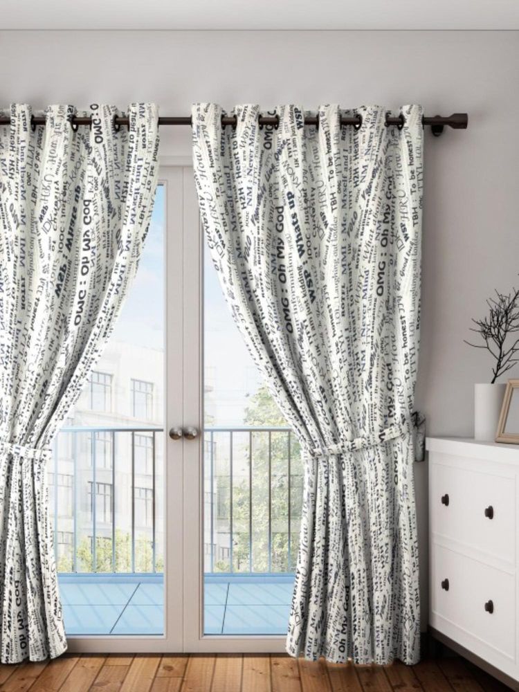 Swayam Blackout Eyelet Door Curtain - White With Black Typography Print (7 feet)-image-12