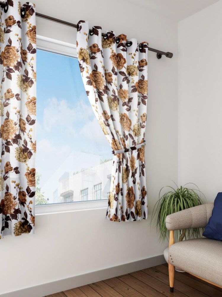 Swayam Blackout Eyelet Window Curtain - Brown Floral Print On White Base (5 feet)-picture-11