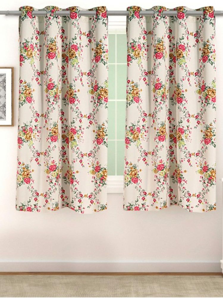 Swayam Floral Eyelet Window Curtain - Off White Base With Multi - Color Bloom Print-picture-5