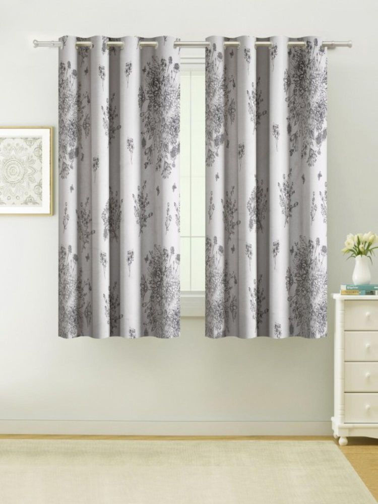Swayam Modern Floral Eyelet Window Curtain - Light Grey With Black Botanical Print-picture-30