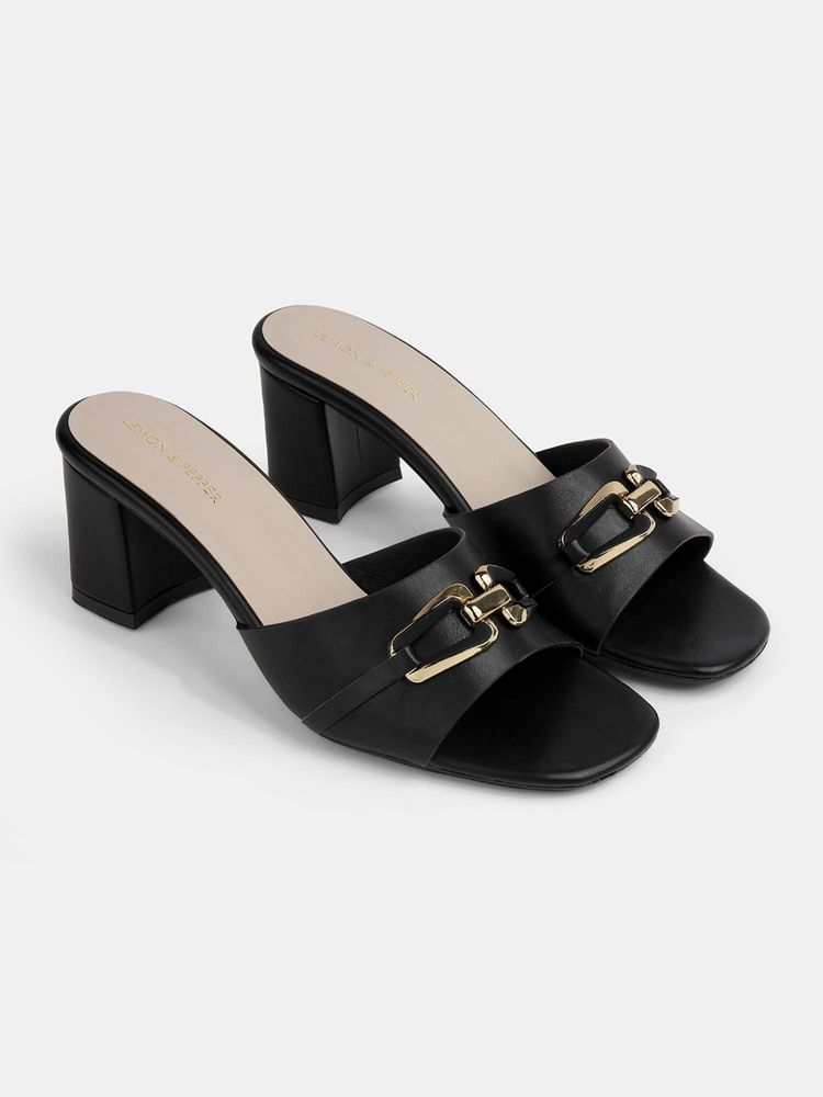 Lemon & Pepper Women Black Block Heels-picture-27